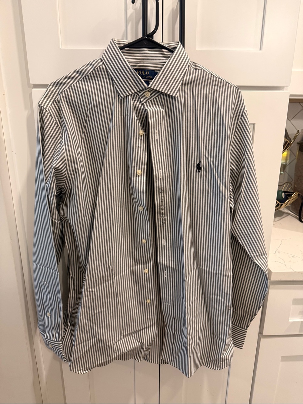 Polo by Ralph Lauren Men’s Black & White Vertical Stripe Dress Shirt